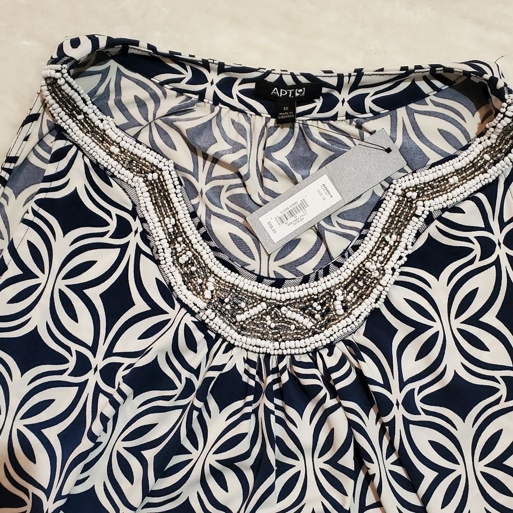 NWT Apt. 9 Blue and White with Beaded Neckline Midi-Dress, Size 1X - Picture 4 of 6